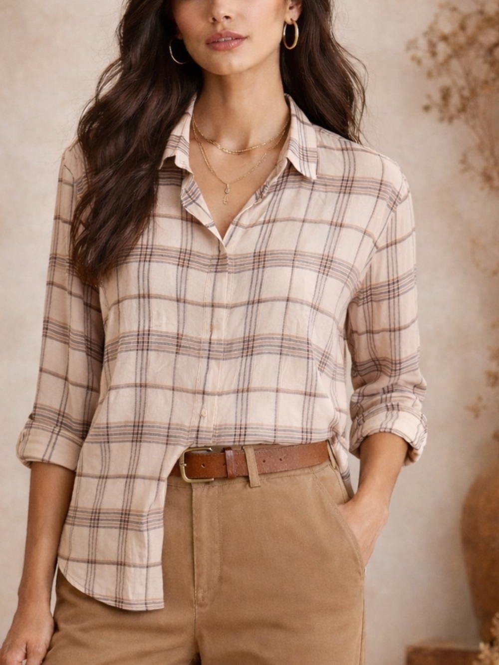 Maje Plaid Print Button Front Blouse in Excellent Pre Loved Condition
